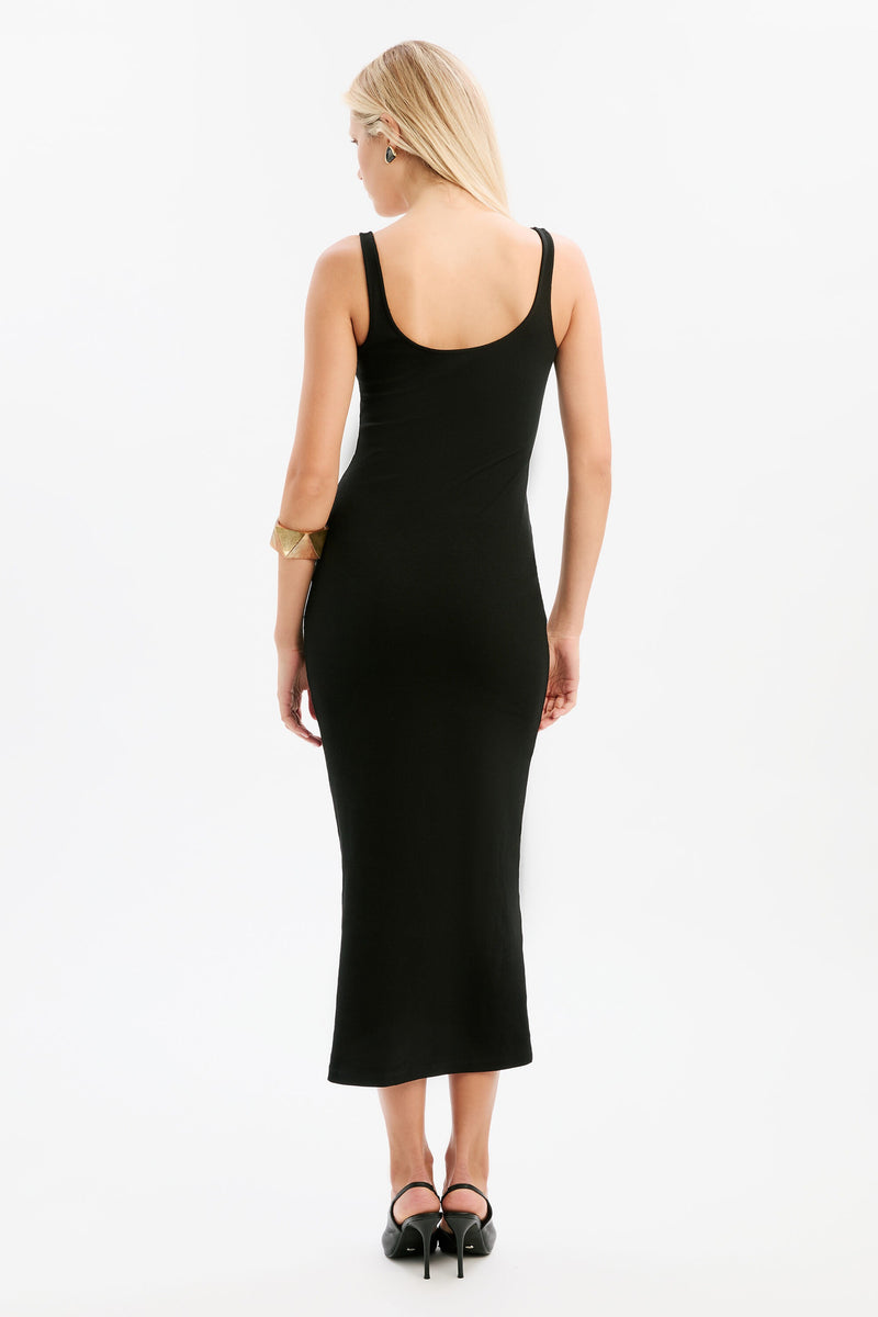 Mason Ribbed Midi Dress - Black