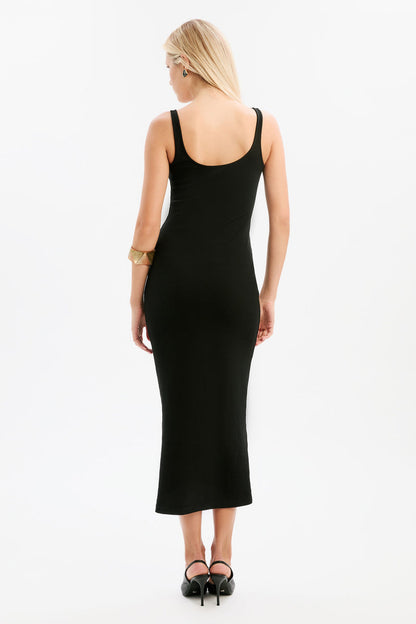 Mason Ribbed Midi Dress - Black