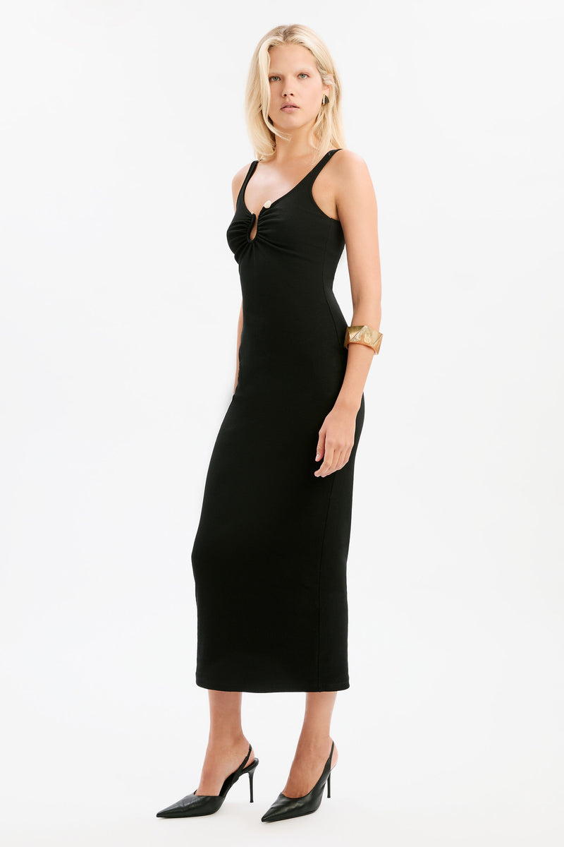 Mason Ribbed Midi Dress - Black