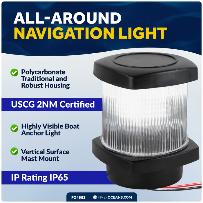 Masthead LED Anchor Navigation Light,  12V DC - 2NM - FO4683 - Five Oceans