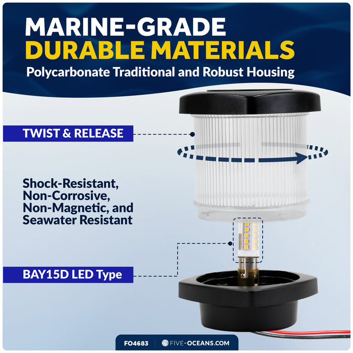 Masthead LED Anchor Navigation Light,  12V DC - 2NM - FO4683 - Five Oceans
