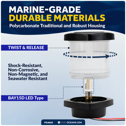 Masthead LED Anchor Navigation Light,  12V DC - 2NM - FO4683 - Five Oceans