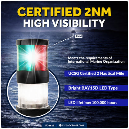 Masthead LED Tri-Color / Anchor Navigation Light, 12V DC - 2NM - FO4625 - Five Oceans