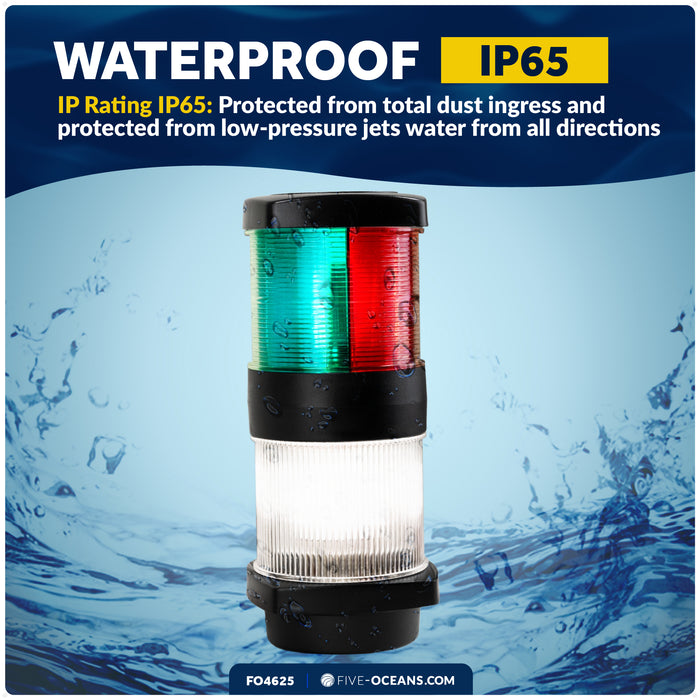 Masthead LED Tri-Color / Anchor Navigation Light, 12V DC - 2NM - FO4625 - Five Oceans