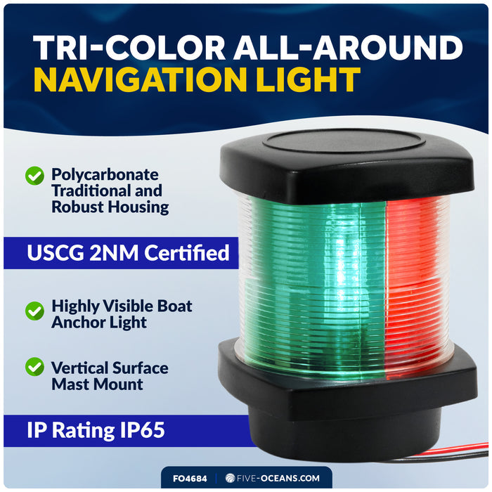 Masthead LED Tri-Color Navigation Light, 12VDC - 2NM - FO4684 - Five Oceans