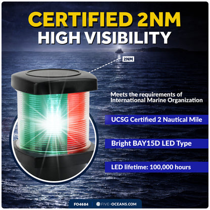 Masthead LED Tri-Color Navigation Light, 12VDC - 2NM - FO4684 - Five Oceans