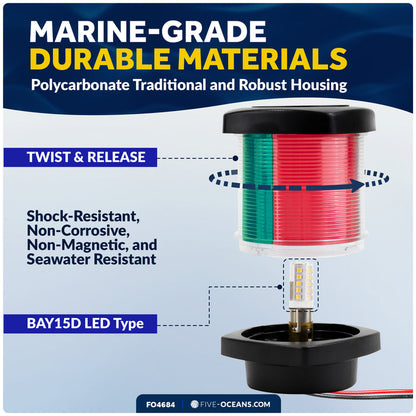 Masthead LED Tri-Color Navigation Light, 12VDC - 2NM - FO4684 - Five Oceans