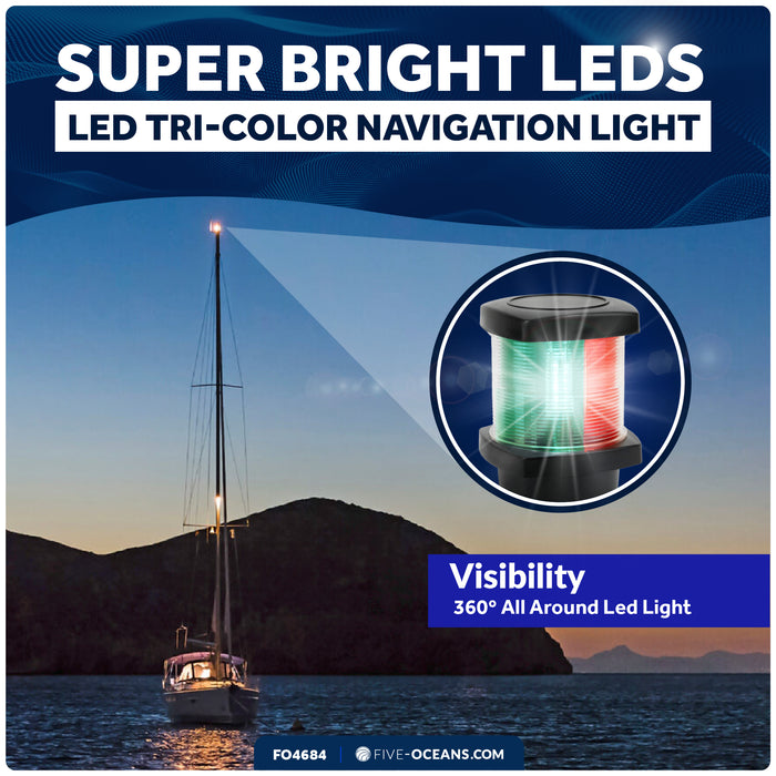 Masthead LED Tri-Color Navigation Light, 12VDC - 2NM - FO4684 - Five Oceans