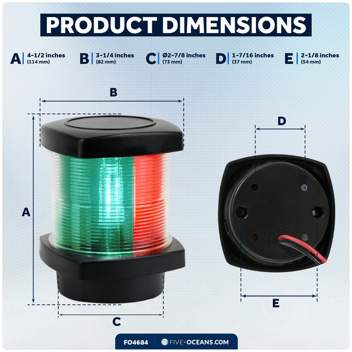 Masthead LED Tri-Color Navigation Light, 12VDC - 2NM - FO4684 - Five Oceans