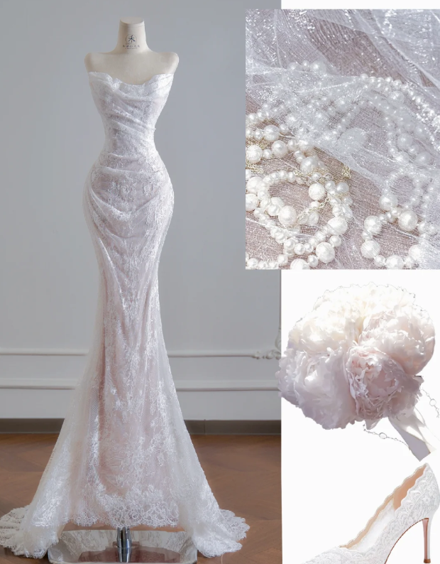 Mermaid Lace Wedding Dress White Wedding Gowns Birthday Outfit
