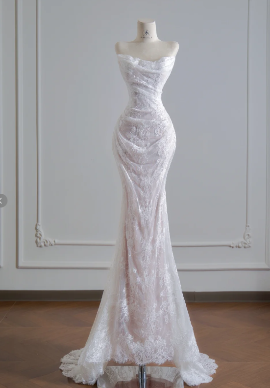 Mermaid Lace Wedding Dress White Wedding Gowns Birthday Outfit