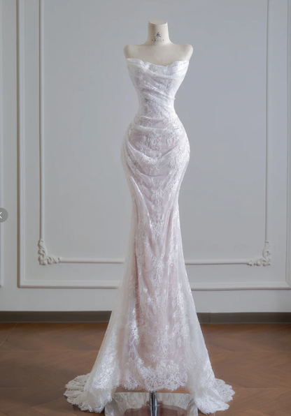 Mermaid Lace Wedding Dress White Wedding Gowns Birthday Outfit
