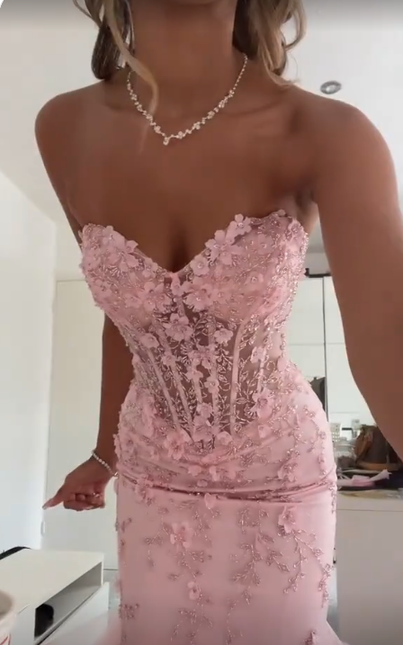 Mermaid Pink Tulle Long Prom Dress, Evening Formal Dress