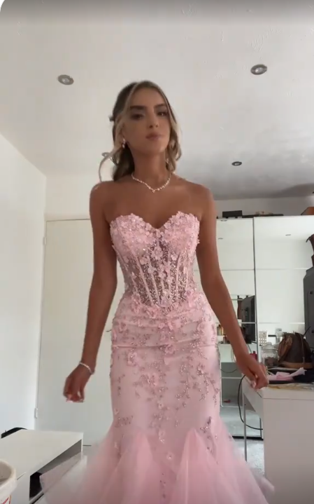Mermaid Pink Tulle Long Prom Dress, Evening Formal Dress