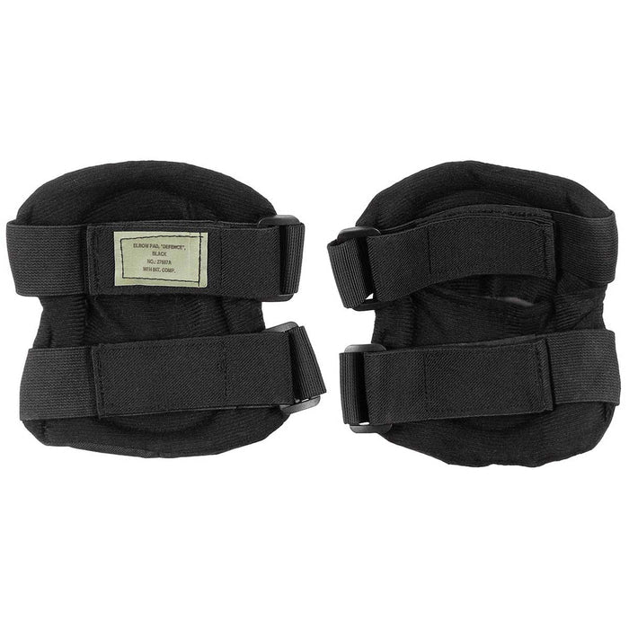 rear adjustable straps on black mfh defence elbow pads
