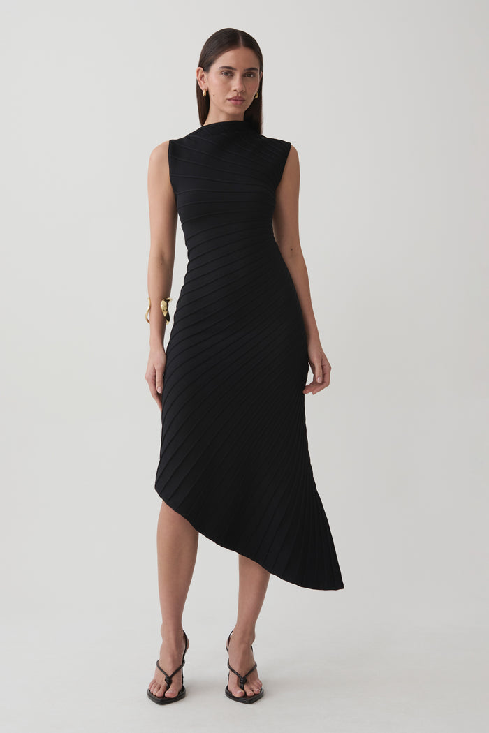 Milasandra Pleated Knit Dress - Black