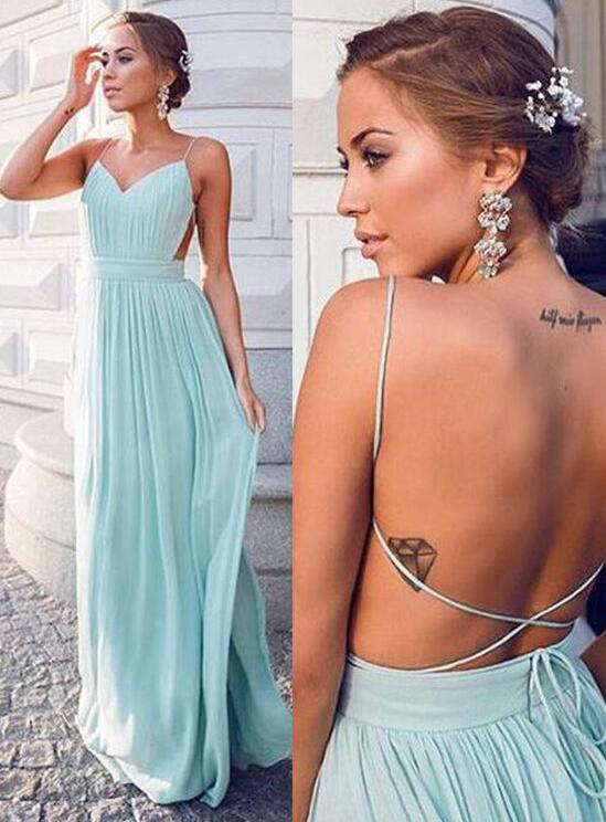 Minttti-Strap Long Chiffon Prom Dress Pleated