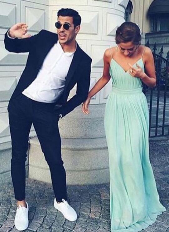 Minttti-Strap Long Chiffon Prom Dress Pleated