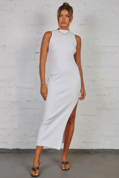 Mish Ribbed Maxi Dress - White - JAUS