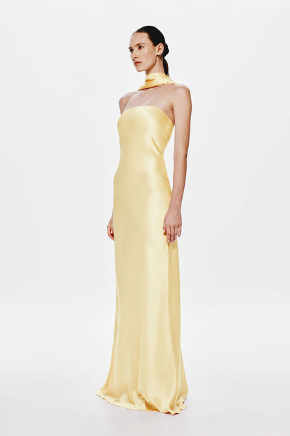 Misha Lilia Satin Gown - Soft Yellow