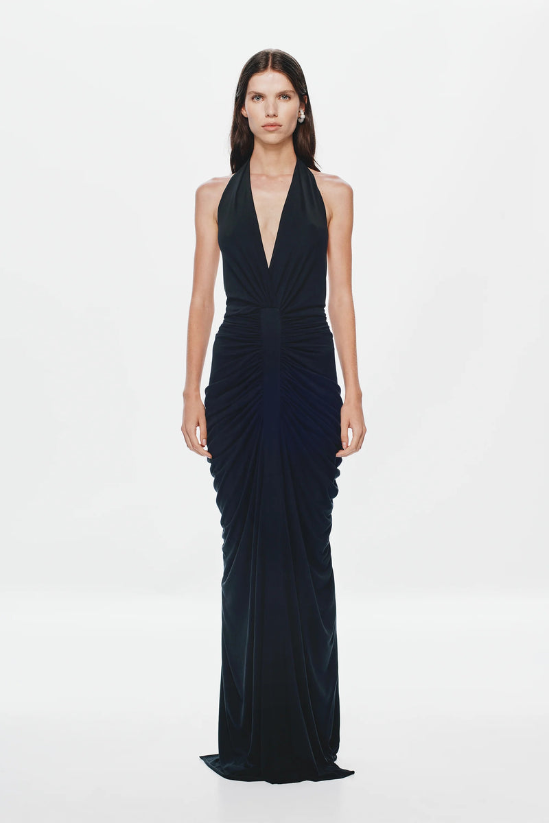 Misha Venus Gathered Cupro Dress - Black