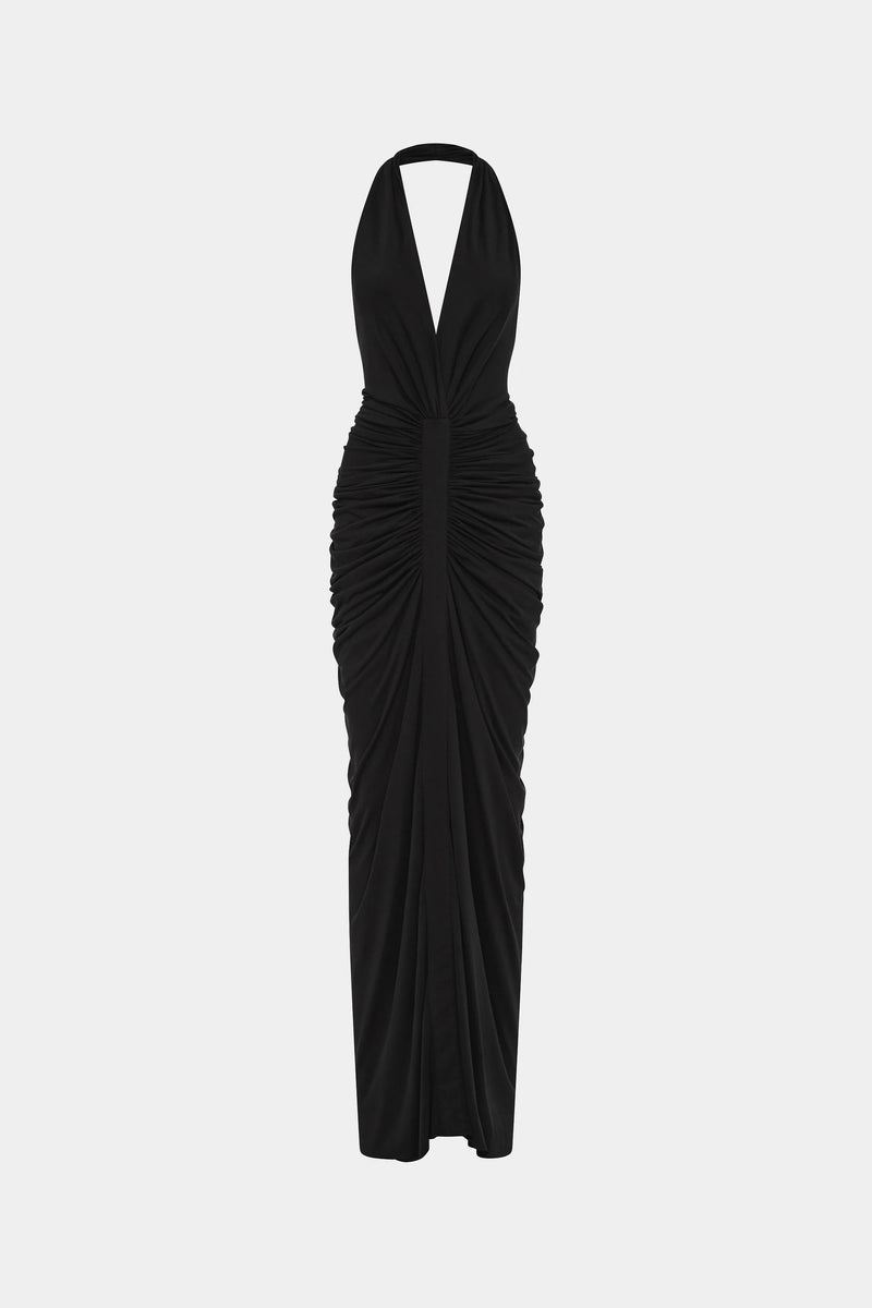 Misha Venus Gathered Cupro Dress - Black