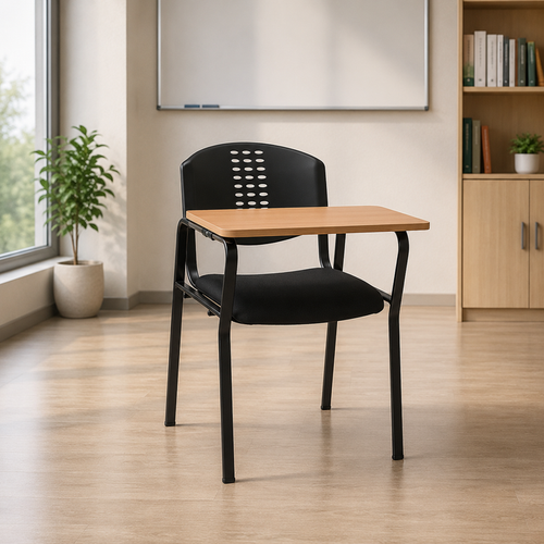 Modern Study Chair in Metal Legs with Wooden Writing Pad