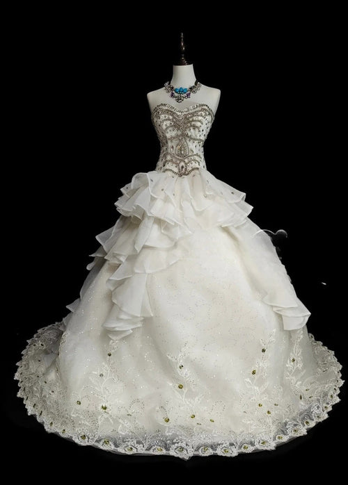 Modest A-line Long Wedding Dress Chiffon Beaded Sweetheart White Bridal Gowns Sleeveless Bridal Dress ED06633