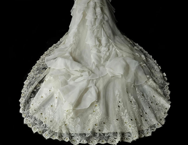 Modest A-line Long Wedding Dress Chiffon Beaded Sweetheart White Bridal Gowns Sleeveless Bridal Dress ED06633
