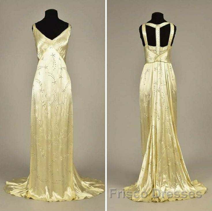 Modest A Line V Neckline Yellow Satin Beads Long Party Dress Formal Prom Dress