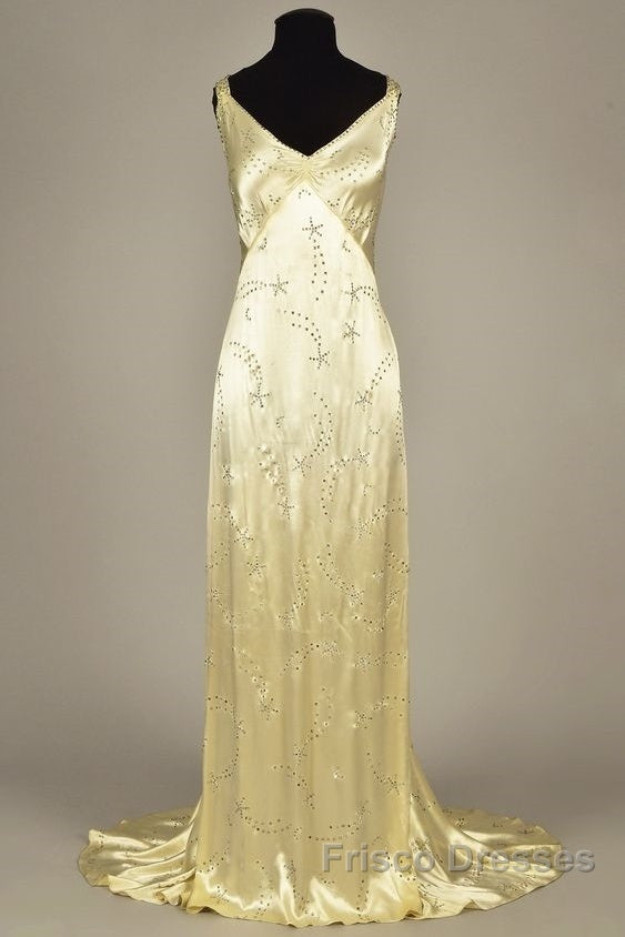 Modest A Line V Neckline Yellow Satin Beads Long Party Dress Formal Prom Dress