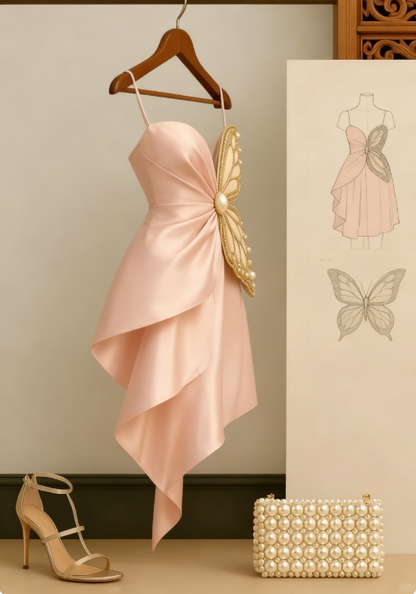 Modest Pink Sheath Formal Dress Spaghetti Strap Party Dress Birthday Dress Satin Short Homecoming Dresses
