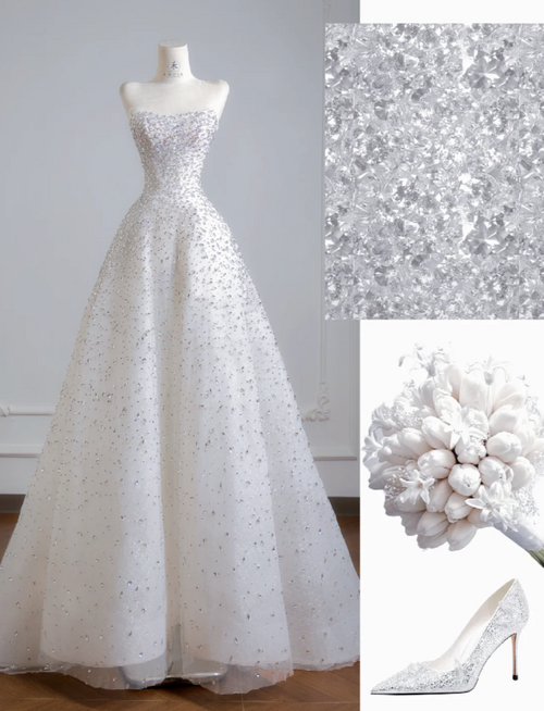 Modest Strapless A-Line Long Wedding Dresses Rhinstones Tulle White Bridal Dresses Sleeveless Bridal Gowns
