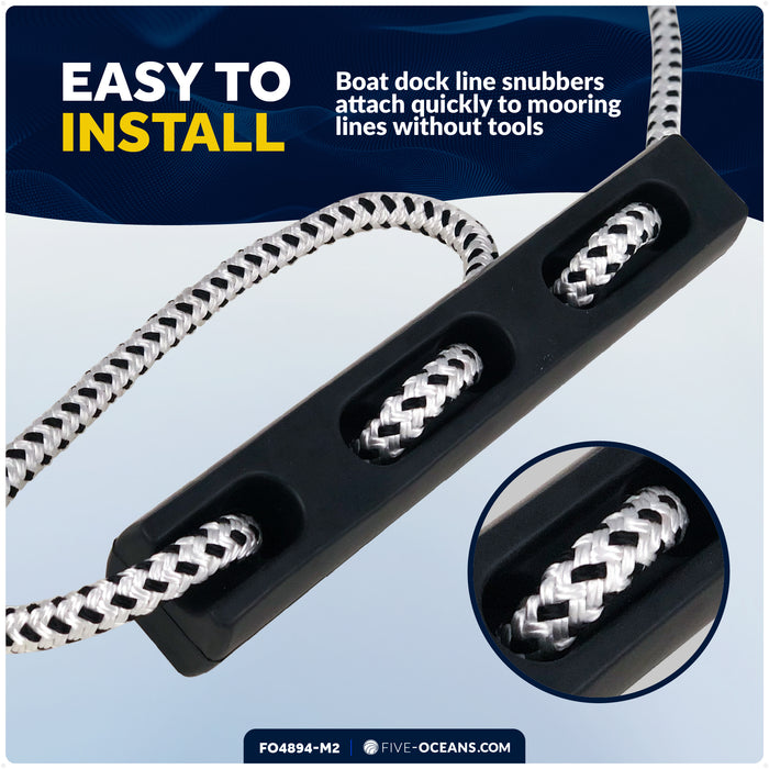 Mooring Snubber for Dock Lines, Fits 5/8" - 11/16" Rope, Rubber, 2-Pack - FO4894-M2 - Five Oceans