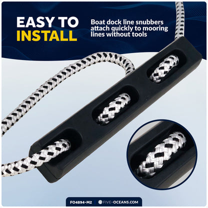 Mooring Snubber for Dock Lines, Fits 5/8" - 11/16" Rope, Rubber, 2-Pack - FO4894-M2 - Five Oceans