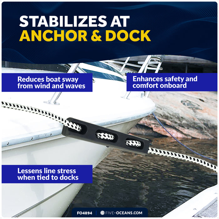 Mooring Snubber for Dock Lines, Fits 5/8" - 11/16" Rope, Rubber - FO4894 - Five Oceans