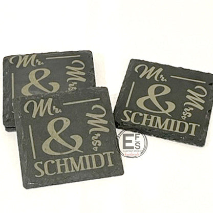 Custom engraved anniversary coaster set for couples celebrating love