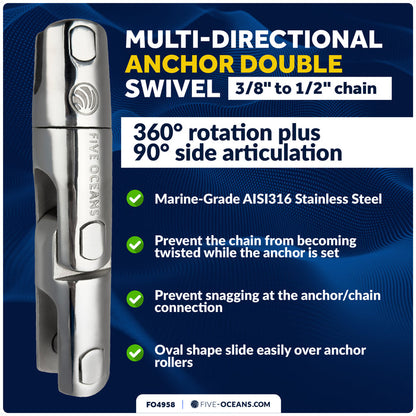 Multidirectional Anchor Swivel for 3/8" - 1/2" Chain, AISI316 Stainless Steel - FO4958 - Five Oceans
