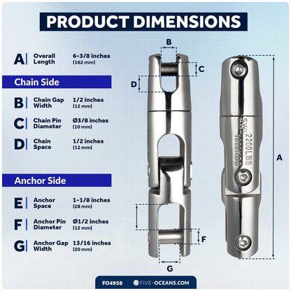 Multidirectional Anchor Swivel for 3/8" - 1/2" Chain, AISI316 Stainless Steel - FO4958 - Five Oceans