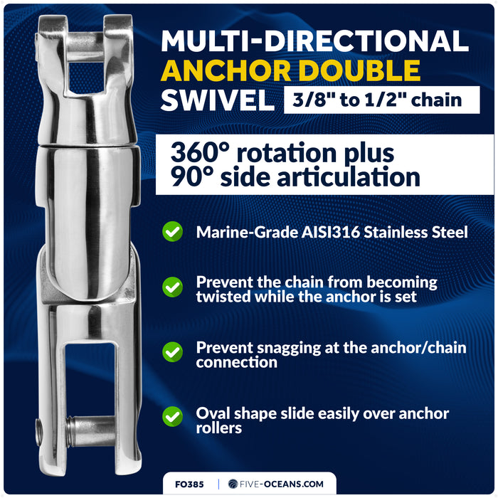 Multidirectional Boat Anchor Swivel for 3/8" to 1/2" Chain, Stainless Steel – FO385