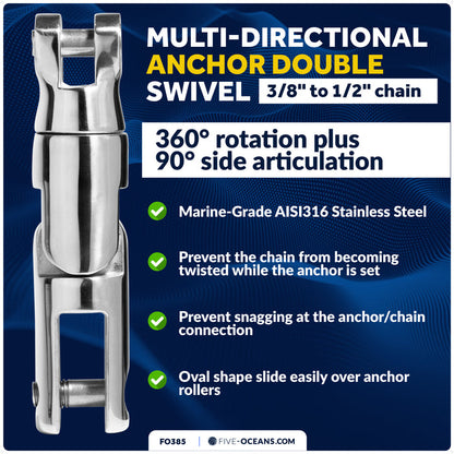 Multidirectional Boat Anchor Swivel for 3/8" to 1/2" Chain, Stainless Steel – FO385