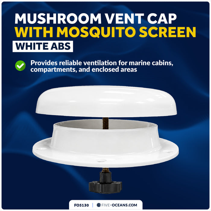 Mushroom Vent Cap with Mosquito Screen, White ABS