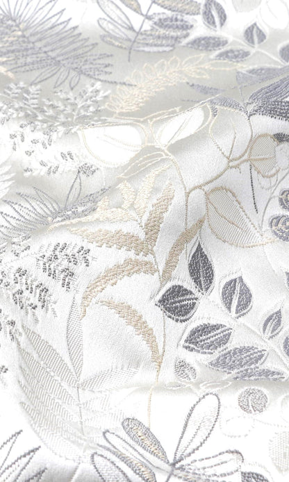 Botanical Home Textile Fabric Material By the Metre (Pale Grey/ Warm White)