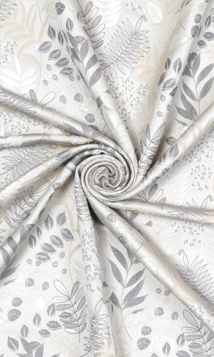 Botanical Fabric Material By the Metre (Pale Grey/ Warm White)