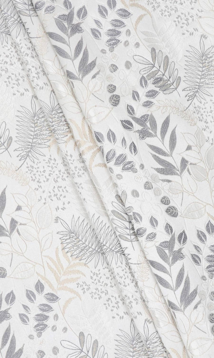 Botanical Fabric By the Metre for Curtains & Drapes (Pale Grey/ Warm White)