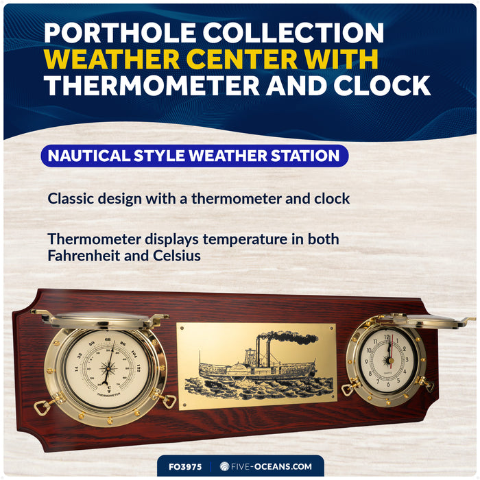 Nautical Porthole Collection Weather Center with Thermometer & Clock - FO3975 - Five Oceans