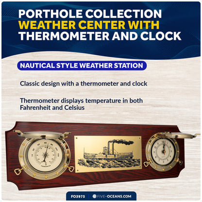Nautical Porthole Collection Weather Center with Thermometer & Clock - FO3975 - Five Oceans