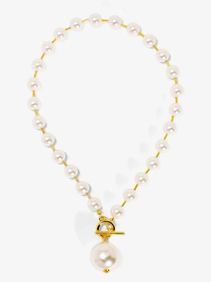 Necklace - Pearl Beaded Collar - Tube Spacers - Gold - Findlay Rowe Designs