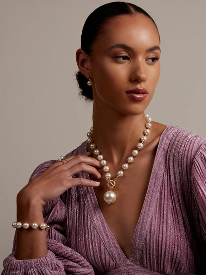 Necklace - Pearl Beaded Collar - Tube Spacers - Gold - Findlay Rowe Designs