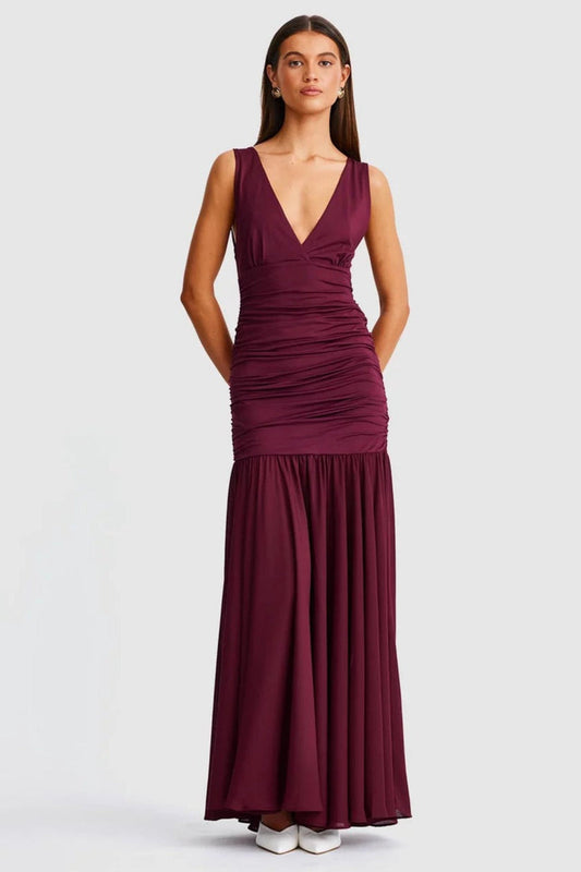 Neve V-Neck Maxi Dress - Cranberry